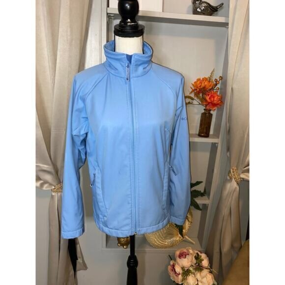 Columbia Sportswear Company size Medium Blue Logo Linnea Zip GUC Jacket Pockets - Picture 2 of 15